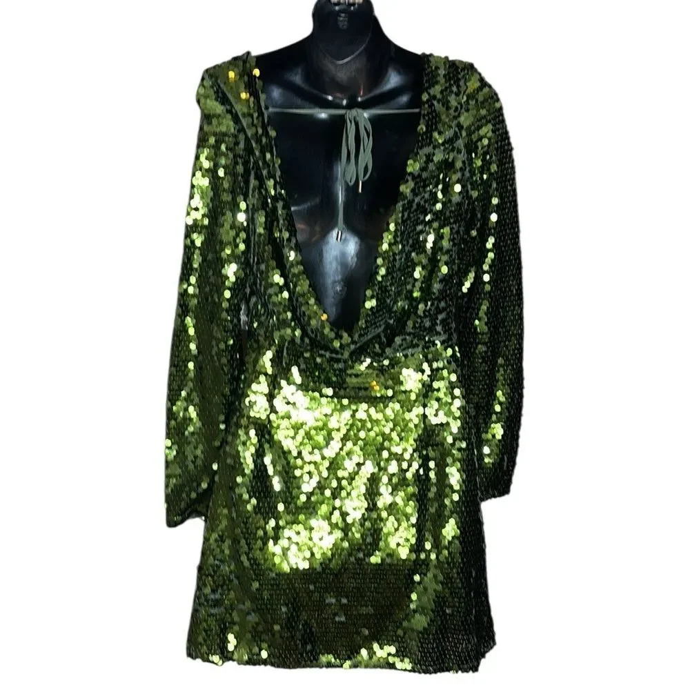Anthropologie women’s 2 sequin drape back midi dress holiday celebration mermaid - Picture 5 of 7